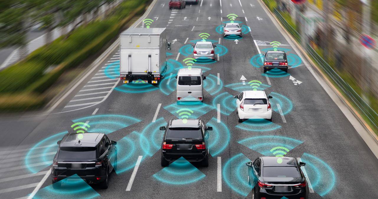 Connected cars on a road to represent real-time operating systems