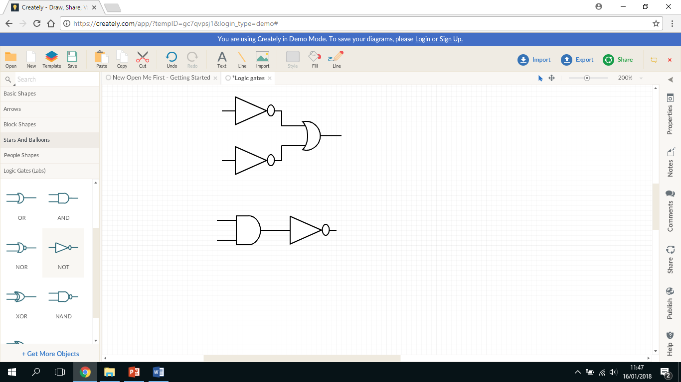 Worked example showing a second equivalent logic-circuit pair for De Morgan's law